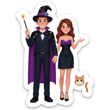 magician couple and their pet cat sticker