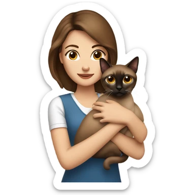 Tan brown haired with dark brown eyes woman holding a siamese cat sticker