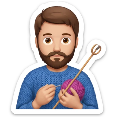 man with beard knitting sticker
