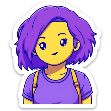 girl with large chest, purple hair, purple eyes sticker