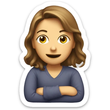 krullig hår brunett tjej som sitter i telefonen sticker