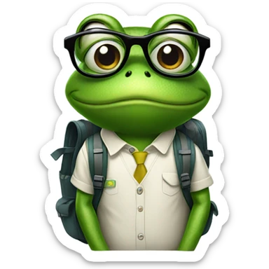 Frog wearing glasses and backpack sticker