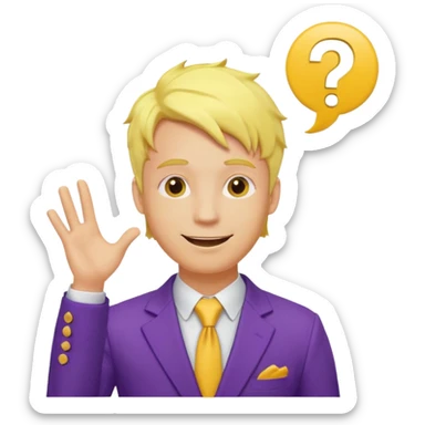 make his skin and hair yellow, he's smirking and looking in the left corner, add question marks abobe his head sticker