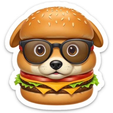 una hamburguesa o perro caliente con gafas y animado sticker