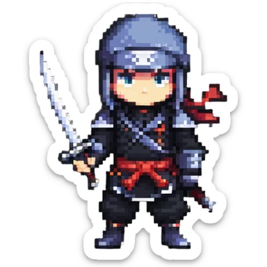 Pixel art anime ninja character with sword sticker