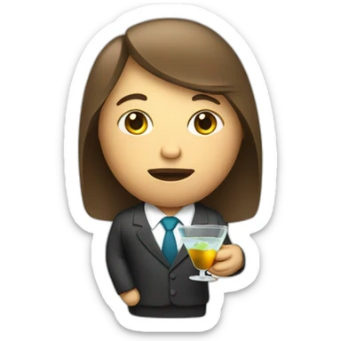 A tired corporate employee holding a martini sticker
