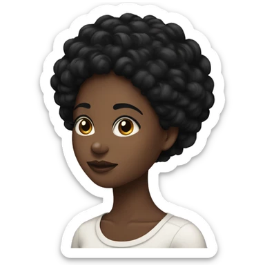 Black girl with short black 4c coiled hair with black eyes sticker