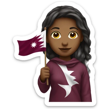 girl holding qatar flag sticker