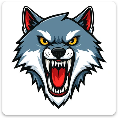 Make the wolf teeth much sharper, same style as original sticker style. The original sticker style does not support editing, so use a general style that respects the cartoonish sticker look while sharpening the wolf teeth. sticker