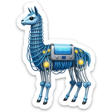 A high-tech llama made of electric wires and cables with rubber scales that reveal its electric skeleton, possessing both jellyfish-like tendrils and the ability to generate electrical pulses that illuminate the ocean depths. sticker