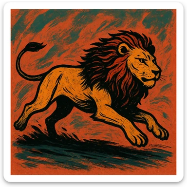 león corriendo, fondo simple, estilo alternativo, ilustración artística sticker