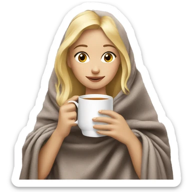 Blonde girl drink tea under blanket sticker