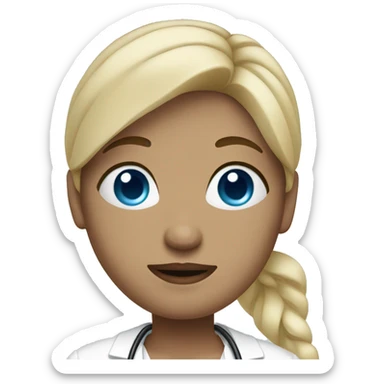 Full body White Pregnant doctor blue eyes, blond hair showing belly sticker