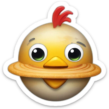 planet Saturn with a cartoon saluting chicken face sticker