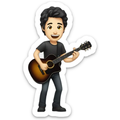 A caucasian guy with dark hair playing guitar and singing in concert sticker