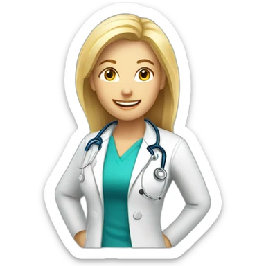 A blonde female doctor face, happy, oblique view sticker