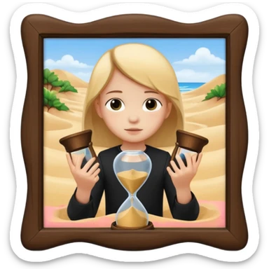 child holding hourglass in a  frame sticker