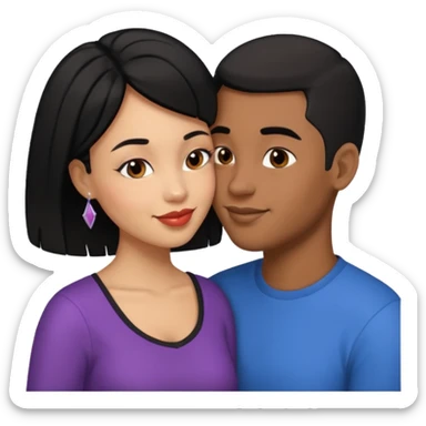 Ebony couple, light skin female with black hair, brown skin male with low haircut no bread kiss sticker