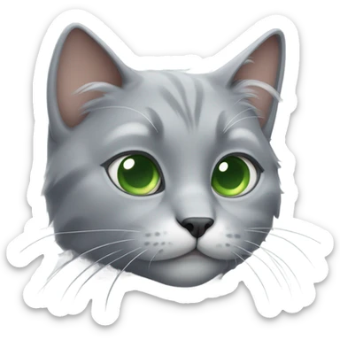 fluffy grey cat with green eyes one cropped ear sticker