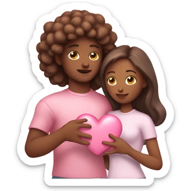 Lovers with heart pink pastel in hands sticker