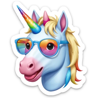 Male blonde blue rainbow white coated Unicorn wearing shades tongue out  sticker