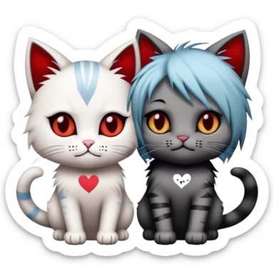 two emo cats in love, both with visible tattoos and cool, edgy hair sticker