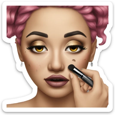 Hyper Realistic Beautiful tattooed woman applying her makeup while crying  sticker