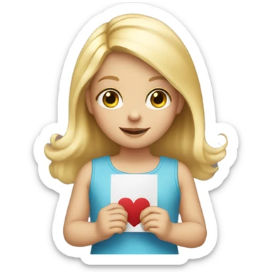Little blonde girl holding a card in her hands sticker