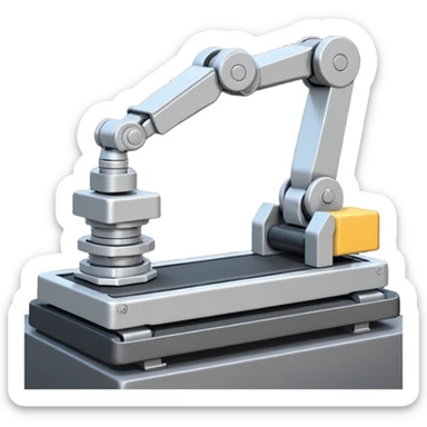 robot arms which is picking block on conveyor belt sticker