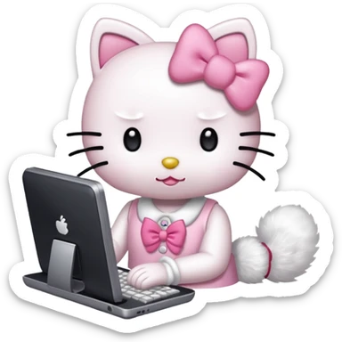 Hello kitty typing on a computer sticker