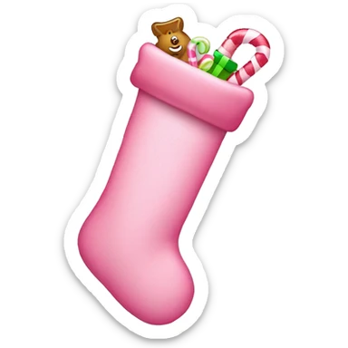 Pink stocking with cute candy canes and small toys peeking out sticker