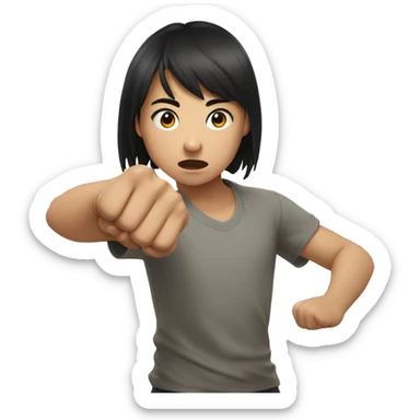 asian white boy blocking girl's punch sticker
