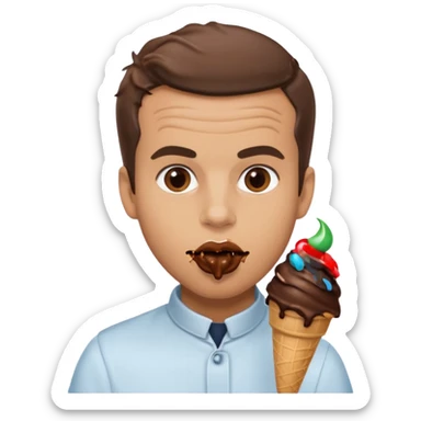 Emanuel macron avec une glace au chocolat et du chocolat autour de la bouche sticker