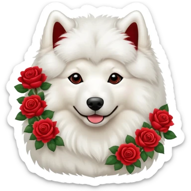samoyed with red roses bouquet sticker