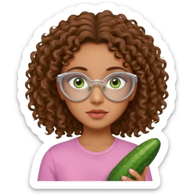 lightskin girl having a spa day with green skincare clay mask and ,cucumbers on her eyeballs  and brown curly hair and a pink shirt not holding it in her hand sticker