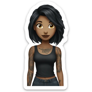 Beautiful girl with white skin, long black hair and tattoos sticker
