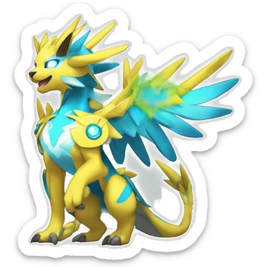 Celestial Godly Powerful Crystallic Colorful Vibrant Colors Flying Advanced Zeraora-Aurorus-Fakémon-Legendary-Pokémon-Creature Full Body sticker