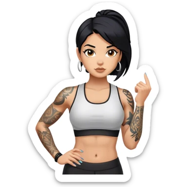 Black hair fitness girl with tattoos  sticker