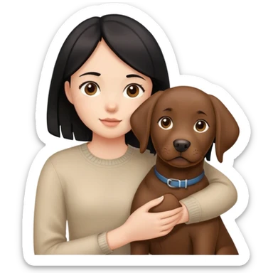 A black-haired girl holding a brown Labrador sticker
