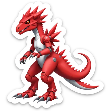 Spiky Cool Edgy Futuristic Red Digimon-Fakemon-Guilmon-Velociraptor-Mecha full body sticker