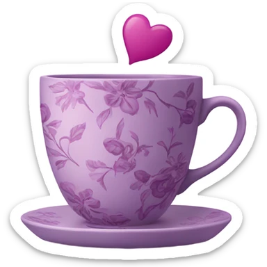 a beautiful aesthetic cup in pastel purple with a floral pattern in dark pink and next to it a love letter in purple  sticker