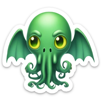 A full-body depiction of Cthulhu in a T-pose, with a simple, cute appearance. The character has a tentacled face, small wings, and slightly menacing eyes. The figure should be fully visible from head to feet sticker