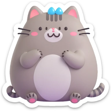 Pusheen cat sitting and sobbing, large teardrops, sad eyes, 3D style sticker