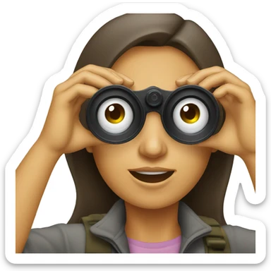 Woman using binocular finds hole sticker