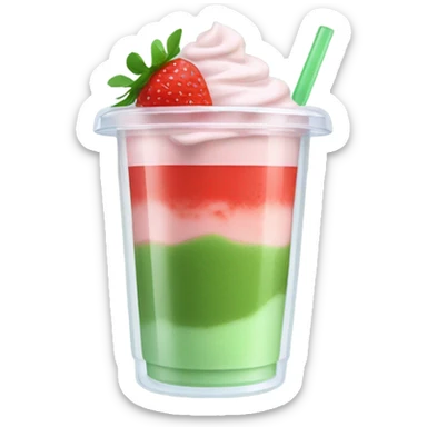 Iced matcha strawberry latte in plastic cup sticker