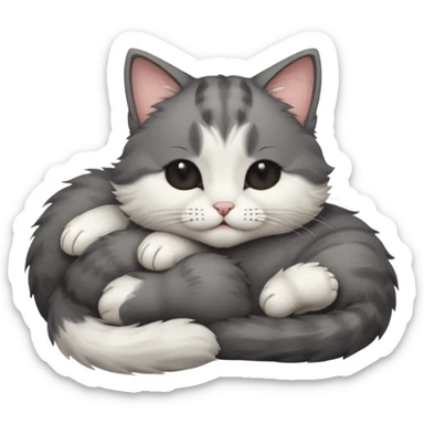 dark grey and white small cat with his eyes closed lying down leaning on its elbow with its paw curled under its head holding it up sticker