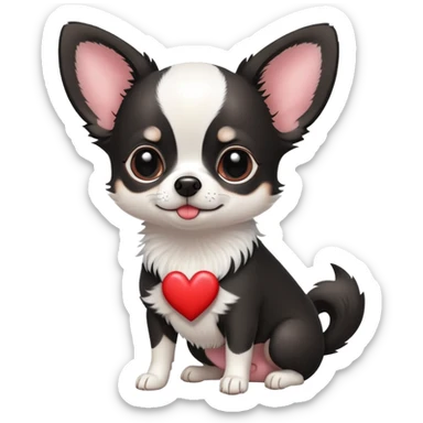 Black and white chihuhua with a heart sticker
