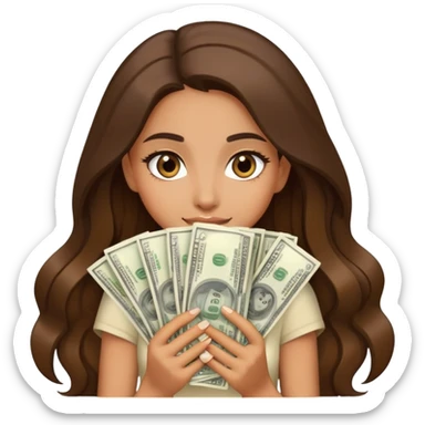 beautiful rich olive skin girl with long brown hair holding lots of money sticker