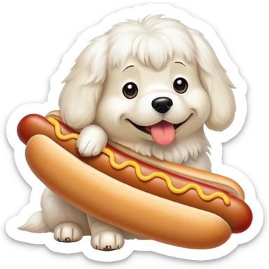 Giant fluffy white dog turned into a hot dog sticker