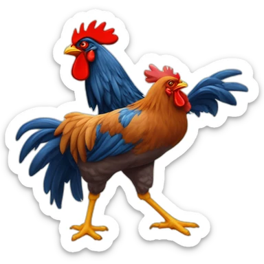gallo con cola de caballo y un montón de gallinas sticker